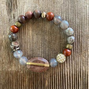 Silpada B3302 .925 Silver & Brass 'Wildwood' Agate & Wood Stretch Bracelet